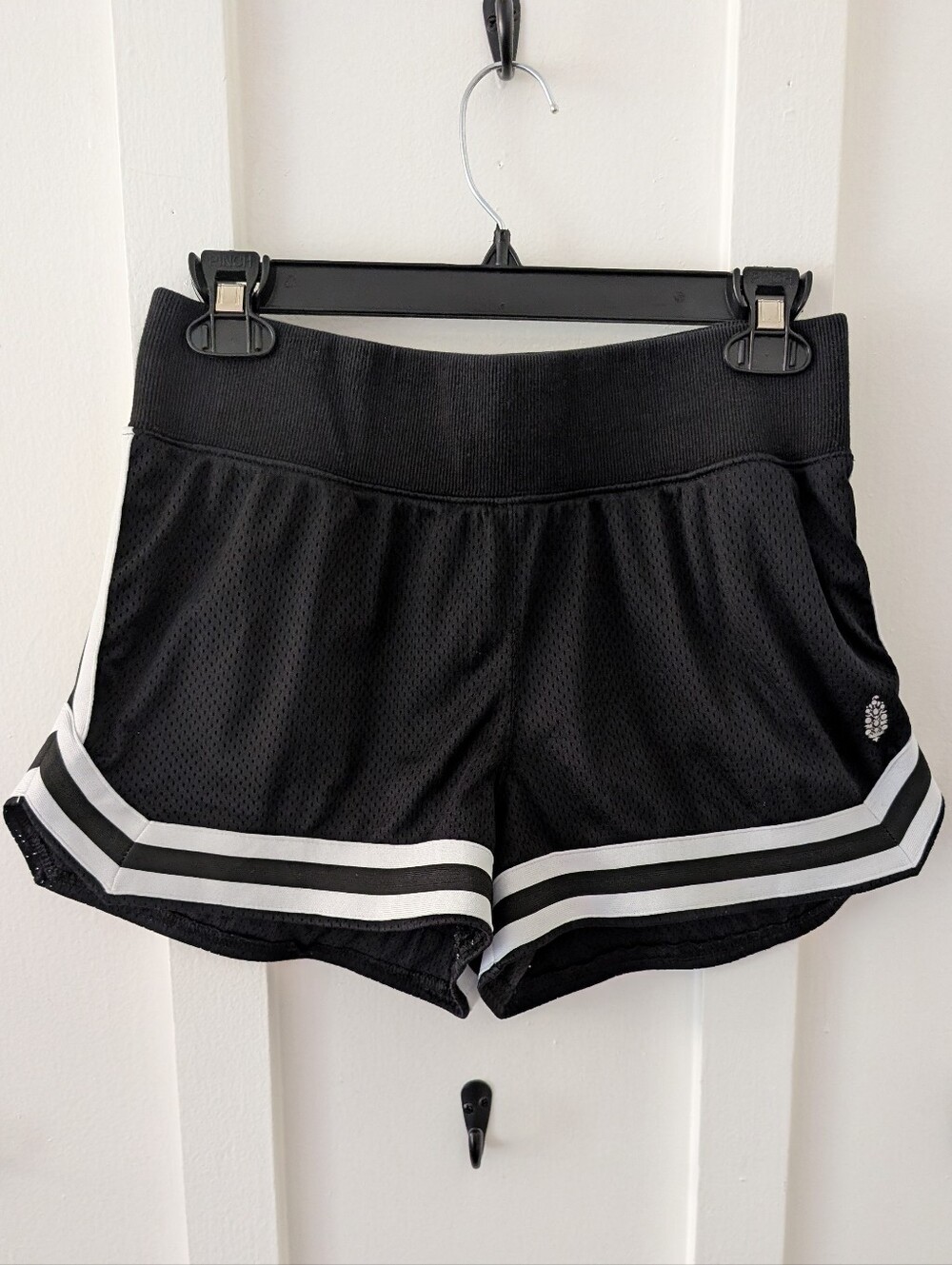 Free People Black Athletic Shorts with White Stripe Trim